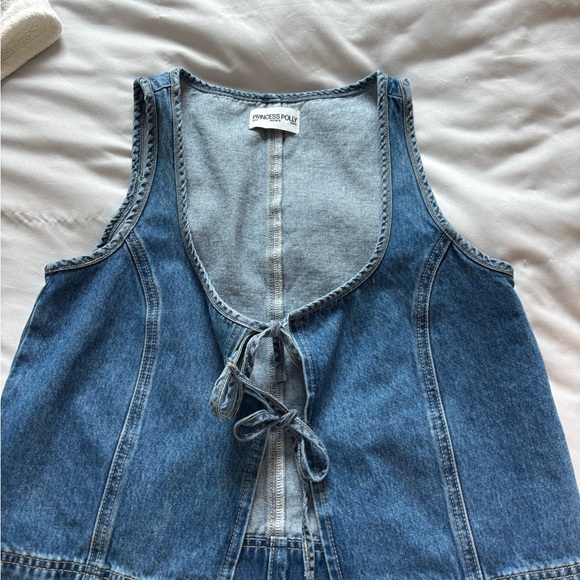 Princess Polly Denim Sleeveless Top with Tie Front - Picture 1 of 2